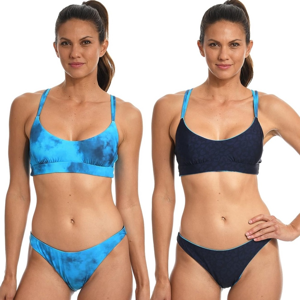 Citrus | NWT Reversible Bikini Bralette Top Blue Tropical Print Crisscross Back